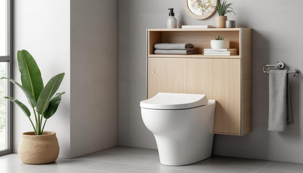 découvrez nos meubles gain de place pour wc nearby, alliant design et fonctionnalité pour optimiser l'espace de vos toilettes avec élégance.